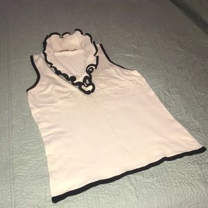 Ivory Knit Sleeveless Sweater w Black Satin Trim